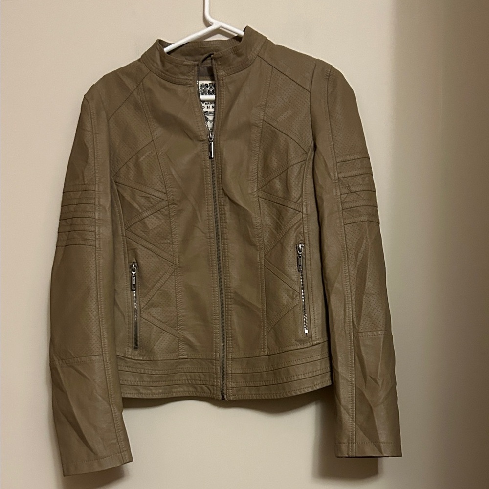 Made by Johnny Los Angeles faux leather jacket zip pockets stitch trim size M